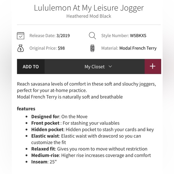 Lululemon Gray At My Leisure Jogger hr 8 - Picture 3 of 9